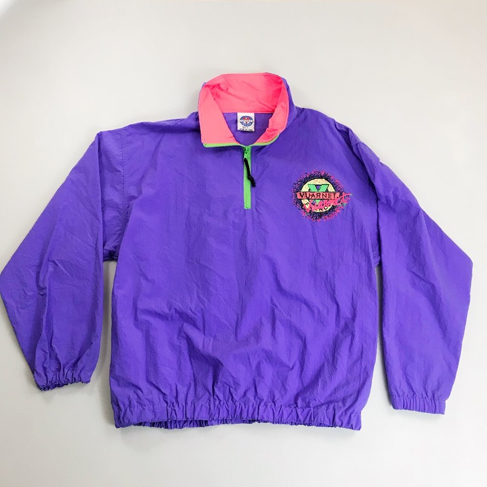 VUARNET France Pullover Anorak Windbreaker Large VTG 80s 90s Retro Purple Neon